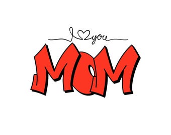 「ママ大好き！」デジタル商品 – 大胆な赤色の母の日PNGデザイン