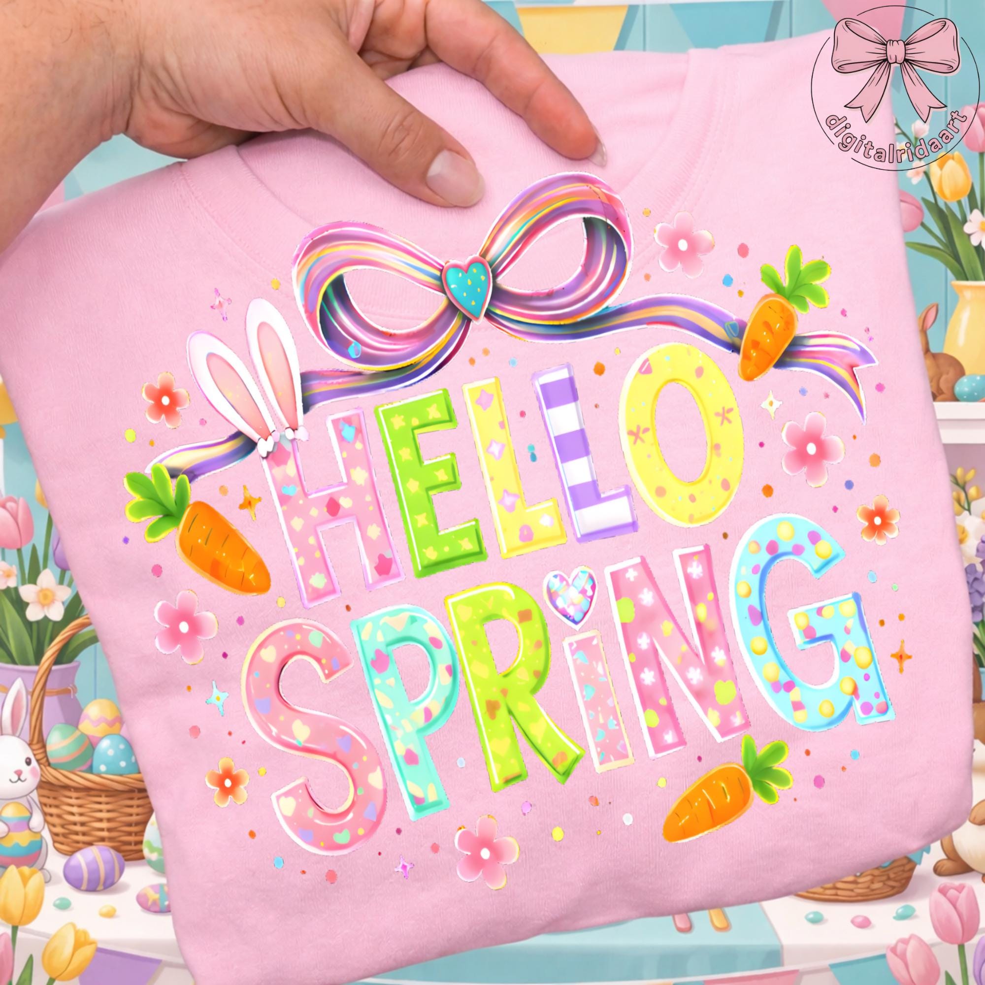 Hello Spring PNG: Floral Patchwork Letters Spring Season Png Pastel ...