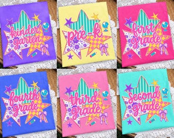 Tillbaka till skolan PNG: Förskoleklass Första Andra Tredje Fjärde Klass Retro Star Coquette Blommig Checker png (Digital nedladdning)