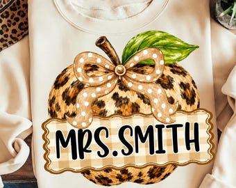 Leopard Pumpkin PNG: Fall Teacher Name Custom Autumn Pumpkin Bow Classroom Halloween PNG (Digital Download)