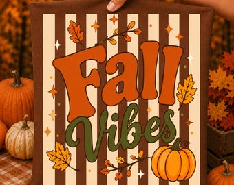 Fall Vibes PNG: Cozy Autumn Pumpkin Leaves, Retro Fall Aesthetic Seasonal Decor png (Digital Download)
