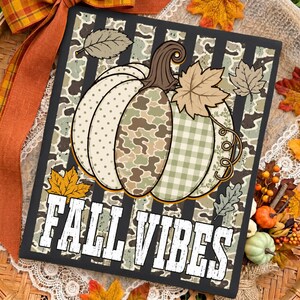 Herbst Vibes PNG: Camouflage Patchwork Kürbis Rustikal Herbst Blätter Bauernhaus Vintage png (Digitaler Download)