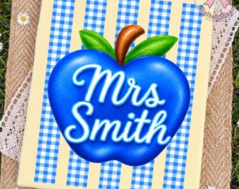 Custom Teacher Name PNG: Personalized Blue Apple Teacher Appreciation Classroom Decor png School Staff Art (Digital Download)