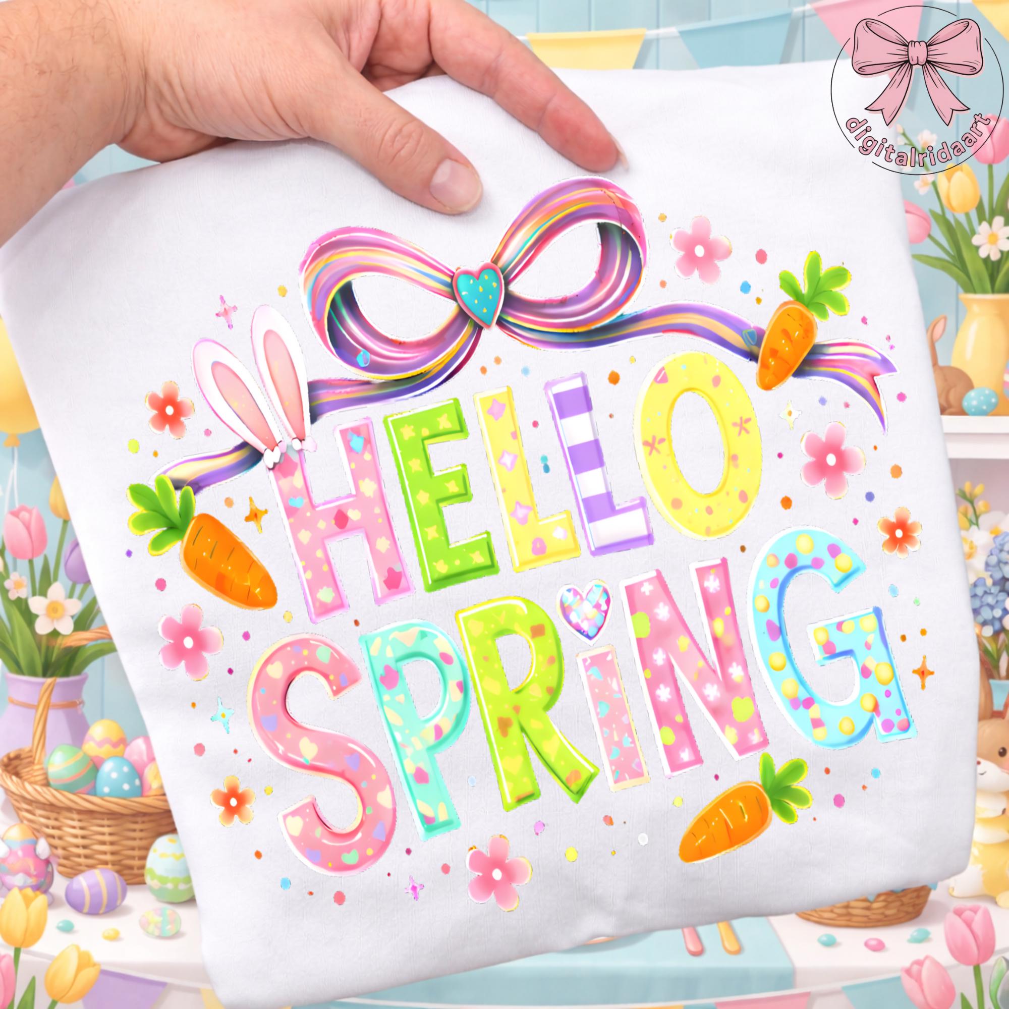 Hello Spring PNG: Floral Patchwork Letters Spring Season Png Pastel ...