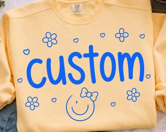 Custom Name PNG: Cute Coquette Smiley Face Floral Heart Personalized Teacher Student Classroom PNG (Digital Download)