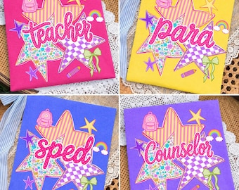 School Staff PNG Bundle: Teacher Para Sped Counselor Coquette Star Classroom Clipart png Back To School Floral Design (Digital Download)