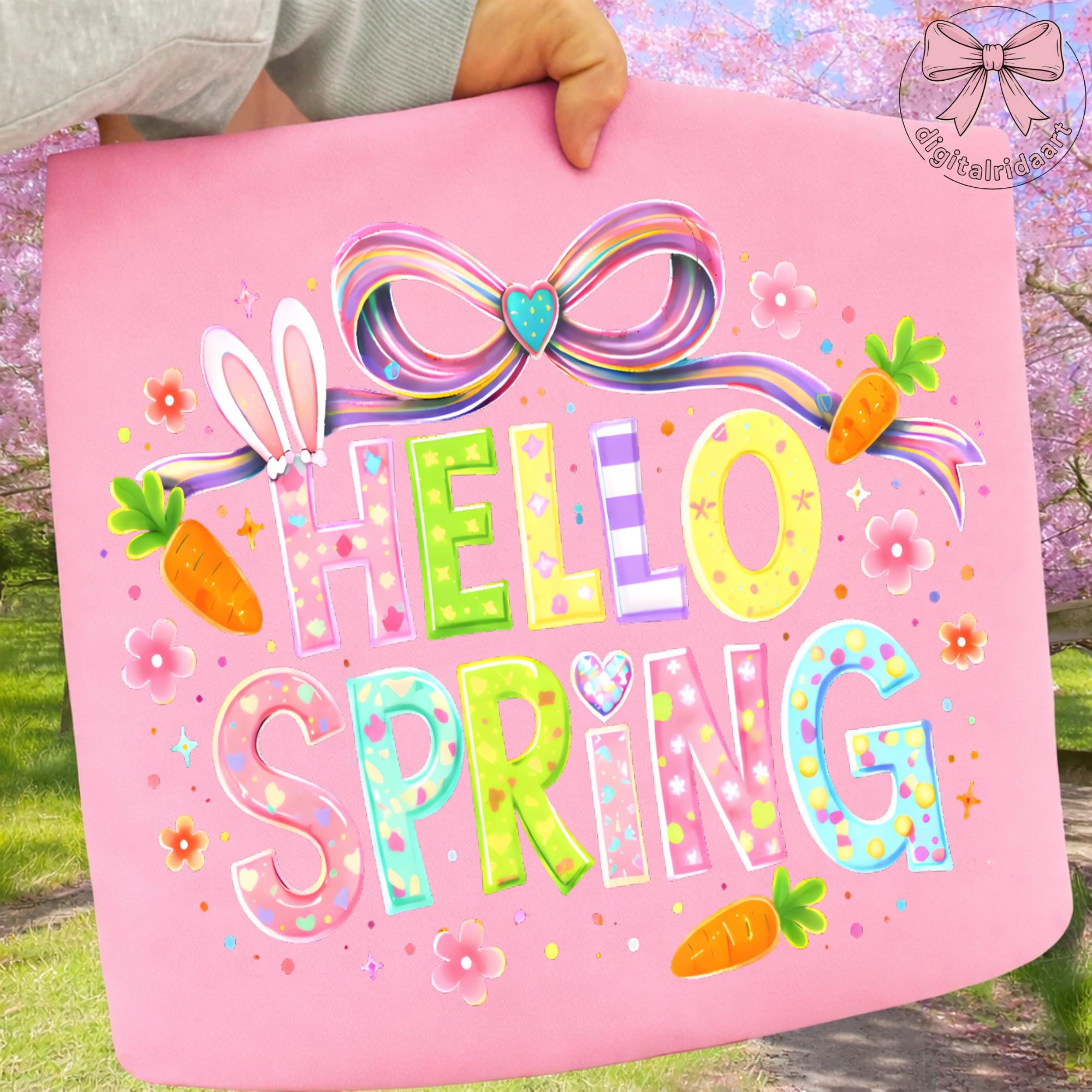 Hello Spring PNG: Floral Patchwork Letters Spring Season Png Pastel ...