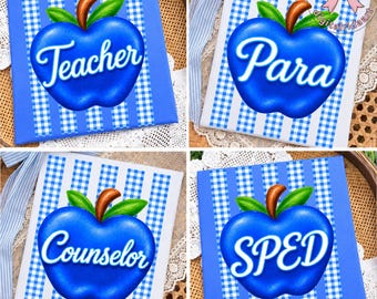 School Staff Bundle PNG: Teacher Para Counselor SPED Blue Apple Classroom Team png Education Support Art (Digital Download)