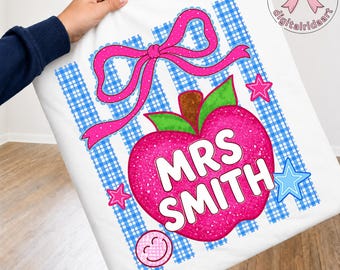 Mrs Smith PNG: Coquette Teacher Apple Bow School png Back To School Classroom Aesthetic Clipart (Digital Download)