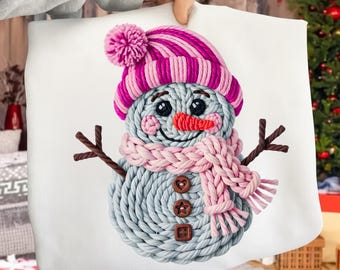 フェイクヤーンの雪だるまのクリップアート • ピンクのクロシェ風PNG（デジタルダウンロード）