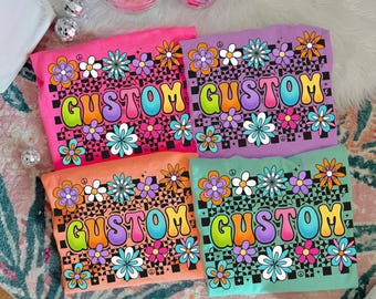 Back To School Groovy Retro Flowers Custom Name PNG: retro floral aesthetic student png daisy hippie clipart (Digital Download)