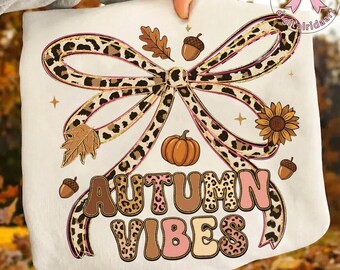 Autumn Vibes PNG: Leopard Bow Pumpkin Fall Aesthetic Cozy Autumn Quote png Trendy Seasonal Art (Digital Download)