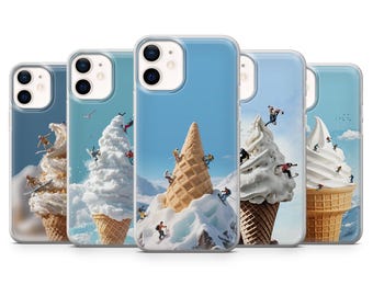 Winter Sport Kunst Handyhülle | Eis | Hülle für iPhone: 17Pro 16 15 14 13 SE Max Pro - Samsung Galaxy S25 - Google Pixel 10 | Weiß