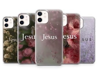 Blumen Jesus Text Handyhülle | Blütengott | Hülle für iPhone: 17Pro 16 15 14 13 SE Max Pro - Samsung Galaxy S25 - Google Pixel 10 | Weiß