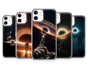 Custodia per telefono interstellare / Spazio buco nero / Cover per iPhone: 17Pro 16 15 14 13 SE Max Pro - Samsung Galaxy S25 - Google Pixel 10 / Nero