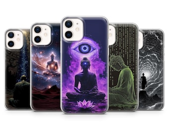 Custodia per telefono indù / Arte sacra della serenità indiana / Cover per iPhone: 17Pro 16 15 14 13 SE Max Pro - Samsung Galaxy S25 - Google Pixel 10 / Nero