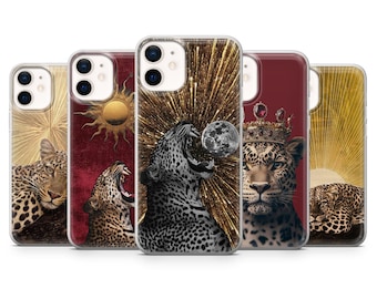Custodia per telefono Cheetah / Cat Love / Cover per iPhone: 17Pro 16 15 14 13 SE Max Pro - Samsung Galaxy S25 - Google Pixel 10 / Rosso, Oro