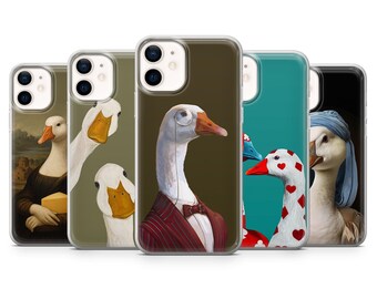 Enten Kunst Handyhülle | Niedliches lustiges Tier | Hülle für iPhone: 17Pro 16 15 14 13 SE Max Pro - Samsung Galaxy S25 - Google Pixel 10 |Weiß