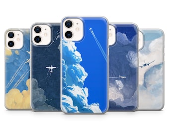 Étui pour téléphone à motif d'avion | Avion d'aviation | Coque pour iPhone 17Pro 16 15 14 13 SE Max Pro - Samsung Galaxy S25 - Google Pixel 10 | Bleu