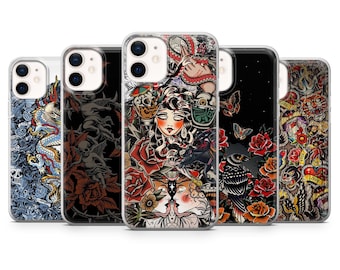 Tattoo Art Case  | Skull Floral | Cover for iPhone: 17Pro 16 15 14 13 SE Max Pro -Samsung Galaxy S26 - Google Pixel 10A