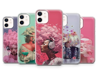 Blumen Handyhülle | Mädchen Gemälde | Hülle für iPhone: 17Pro 16 15 14 13 SE Max Pro - Samsung Galaxy S25 - Google Pixel 10 | Beige