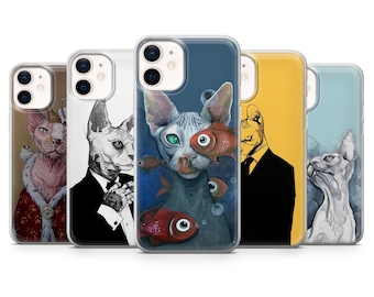 Custodia per telefono con gatto divertente / Sfinks Kitty Art / Cover per iPhone: 17Pro 16 15 14 13 SE Max Pro - Samsung Galaxy S25 - Google Pixel 10 / Beige