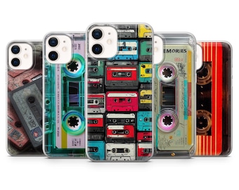 Custodia per telefono a cassetta retrò / Estetica a nastro / Cover per iPhone: 17Pro 16 15 14 13 SE Max Pro - Samsung Galaxy S25 - Google Pixel 10 / Nero