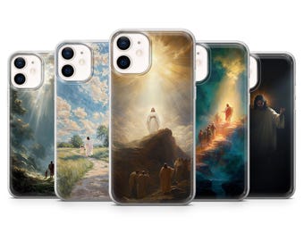 Jesus Gott Kunst Handyhülle | Christliche Bibel | Hülle für iPhone: 17Pro 16 15 14 13 SE Max Pro - Samsung Galaxy S25 - Google Pixel 10 | Blau