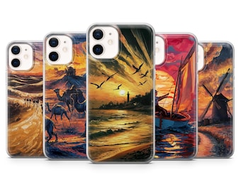 Wanderer Gemälde Handyhülle | Künstlerische Kunst | Hülle für iPhone: 17Pro 16 15 14 13 SE Max Pro - Samsung Galaxy S25 - Google Pixel 10 | Orange