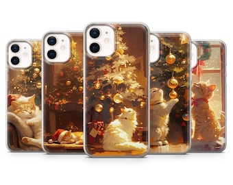 Weihnachtskatze Handyhülle | Ästhetische | Hülle für iPhone: 17Pro 16 15 14 13SE Max Pro- Samsung Galaxy S25- Google Pixel 10 | Beige
