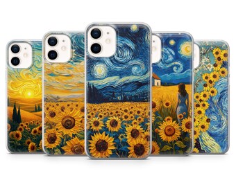 Sonnenblume Ästhetische Handyhülle | Van Gogh | Hülle für iPhone: 17Pro 16 15 14 13 SE Max Pro - Samsung Galaxy S25 - Google Pixel 10 | Gelb