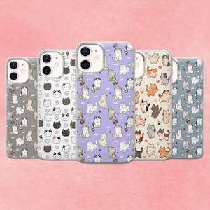 Capa protetora para celular com estampa de gatinho, compatível com iPhone, Samsung e Pixel.