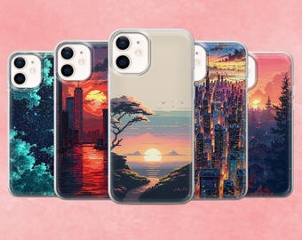 Pixel City Sunset-telefoonhoesje, iPhone, Samsung, Google Pixel Protection