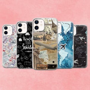 Travel Collage Phone Case, Postmark Plane Cover, iPhone Samsung Pixel Protection