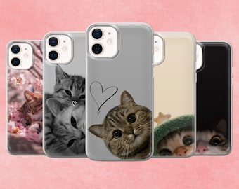 Funda para teléfono con estampado de gato y gatito, funda protectora de TPU para iPhone, Samsung y Pixel.