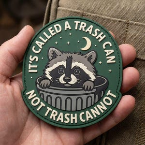 Funny Raccoon PVC Patch, Trash Can Not Trash Cannot Meme, Trash Panda Morale Badge for Backpacks Jackets Hats, Cute Animal 3D Rubber Patch