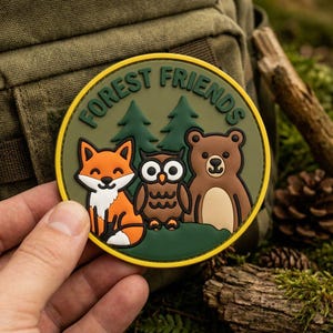 Forest Friends Adventure Patch | Camping Nature Hiking Badge | Iron On Sew On Applique for Backpack Jacket Hat | Wilderness Explorer Gift