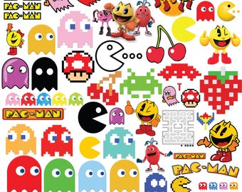 Pacote de imagens PNG de jogos retrô, clipart de jogos de arcade (download digital), Pac-Man PNG, clipart do Pac-Man, fantasma PNG, PNG para Cricut, Silhouette, arquivos digitais