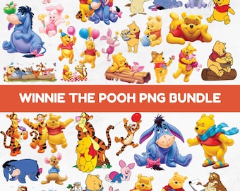 Imágenes prediseñadas vintage de Winnie the Pooh: PNG de alta resolución, paquete de imágenes PNG modificables de Winnie the Pooh, imágenes prediseñadas del oso Pooh, Tigger para sublimación de baby shower