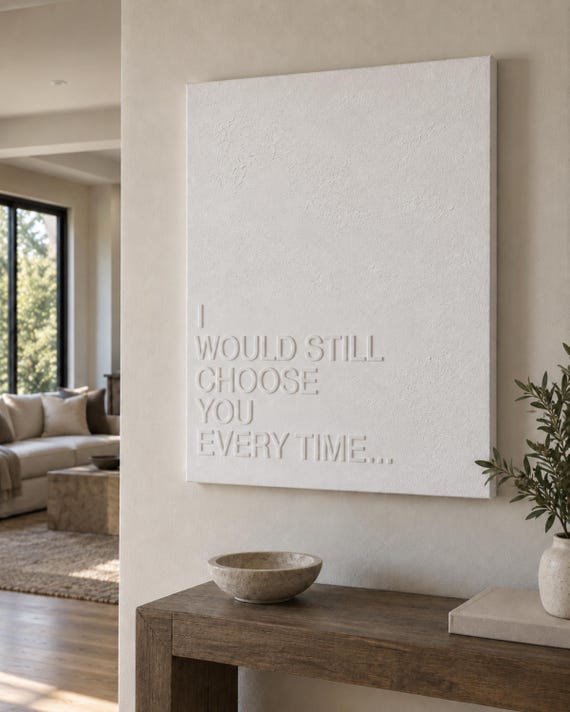 Personalised textured canvas wall art, custom quote 3D word, modern neutral decor
