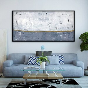 Panoramic Painting with Rich Textures Hannah Lee Black White Large Canvas Painting Wall Art J14N Minimal Painting for Modern Home