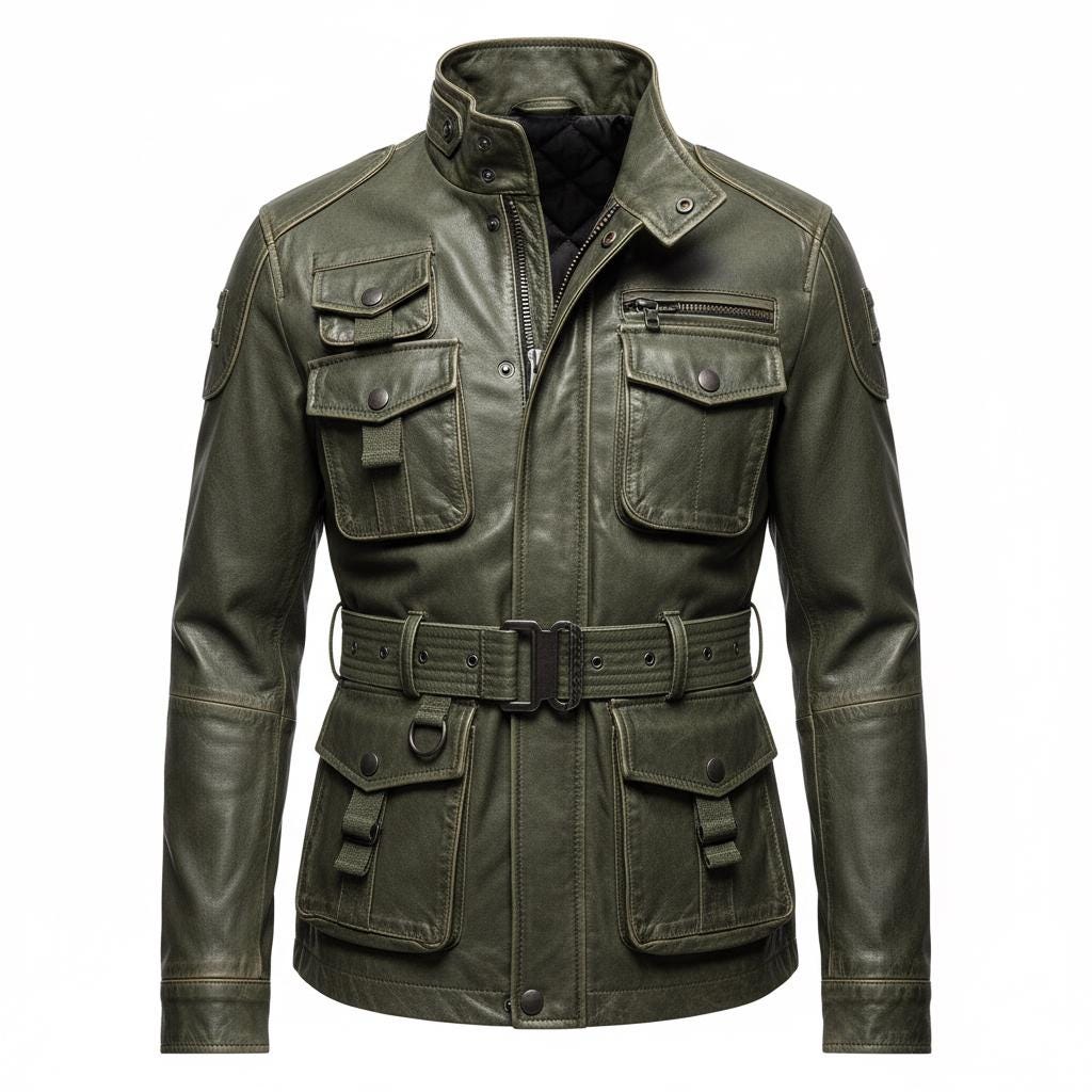 【ゆさ】Leather Collor Utility Jacket Olive Green Leather Utility Jacket - Etsy