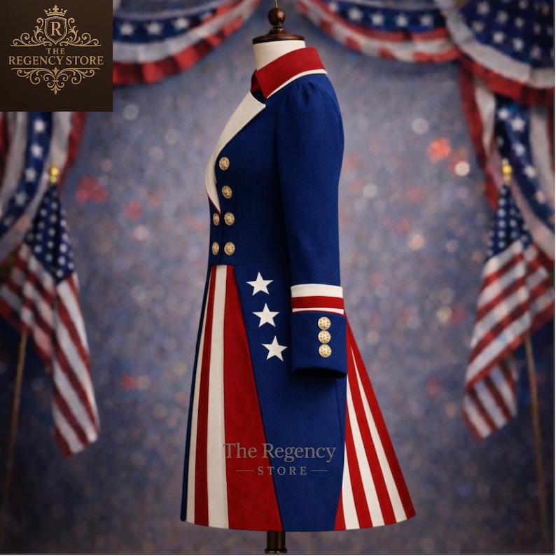 American Flag Regency Tailcoat – Patriotic 4th-July Dress, Independence Day Outfit, Revolutionary War Inspired Costume