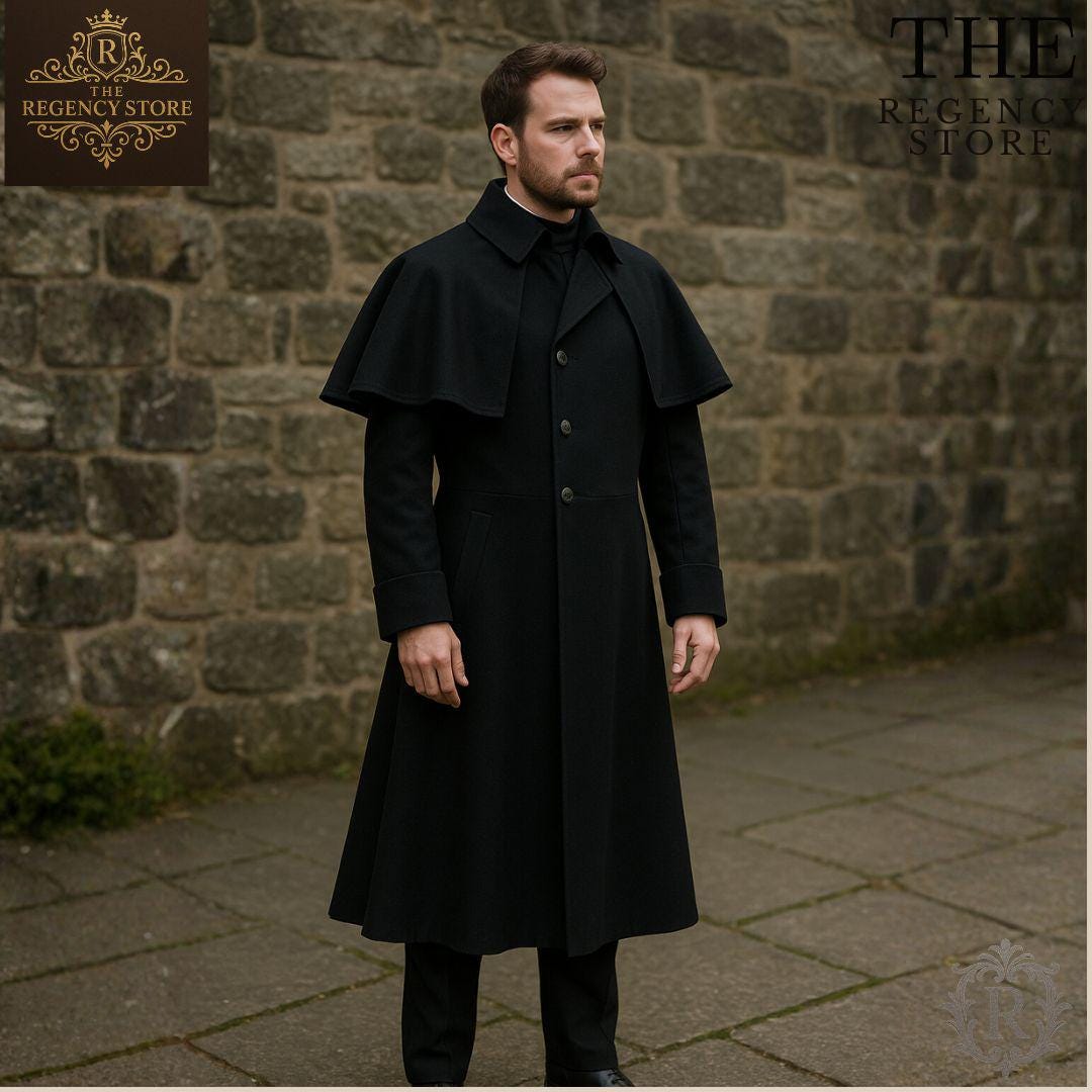 Men's Black Inverness Cape Coat | Victorian Ulster Overcoat | Sherlock ...