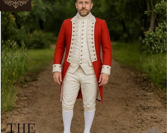 Röd herrfrack från Regency-stil – 1700-talsinspirerad cosplay-kostym, historisk, teater- och tidstypisk