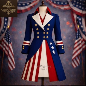 American Flag Regency Tailcoat – Patriotic 4th-July Dress, Independence Day Outfit, Revolutionary War Inspired Costume