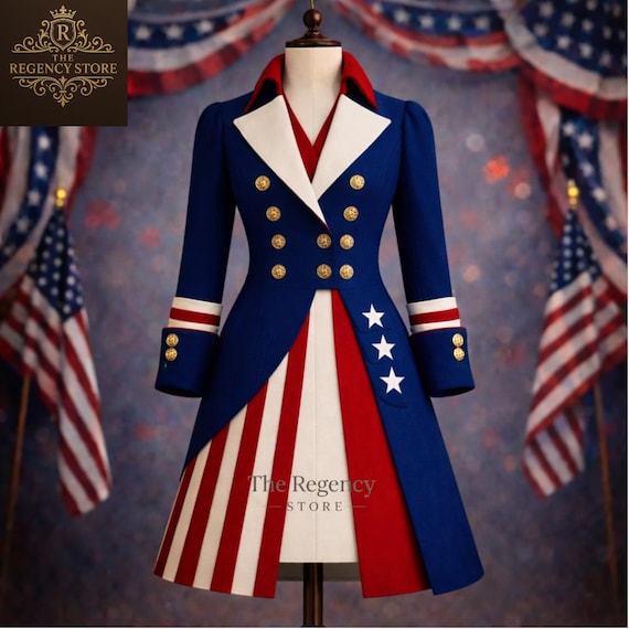 American Flag Regency Tailcoat – Patriotic 4th-July Dress, Independence Day Outfit, Revolutionary War Inspired Costume