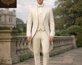 Men's Ivory Regency Tailcoat | Historical Wedding Tailcoat | Victorian Gentleman Outfit | Vintage Groom Suit