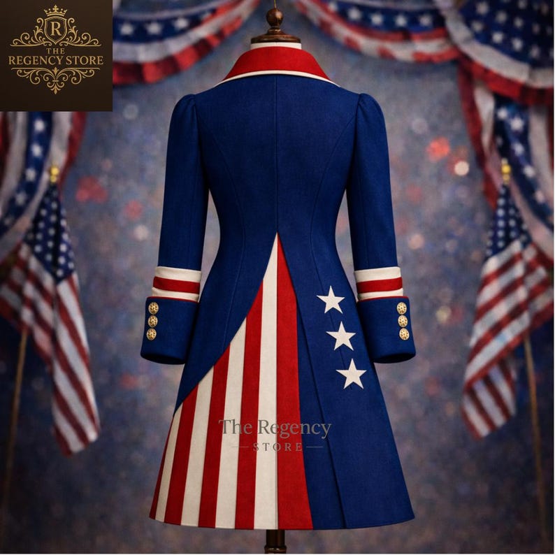American Flag Regency Tailcoat – Patriotic 4th-July Dress, Independence Day Outfit, Revolutionary War Inspired Costume