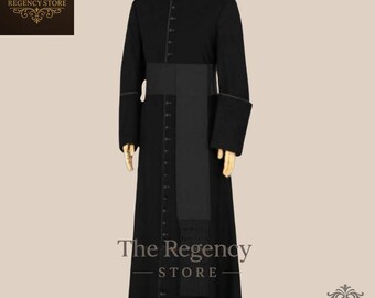 Traditional Black Roman Cassock Soutane with Cincture/Sash | Clergy Robe | Priest Vestment - Religious Outfit